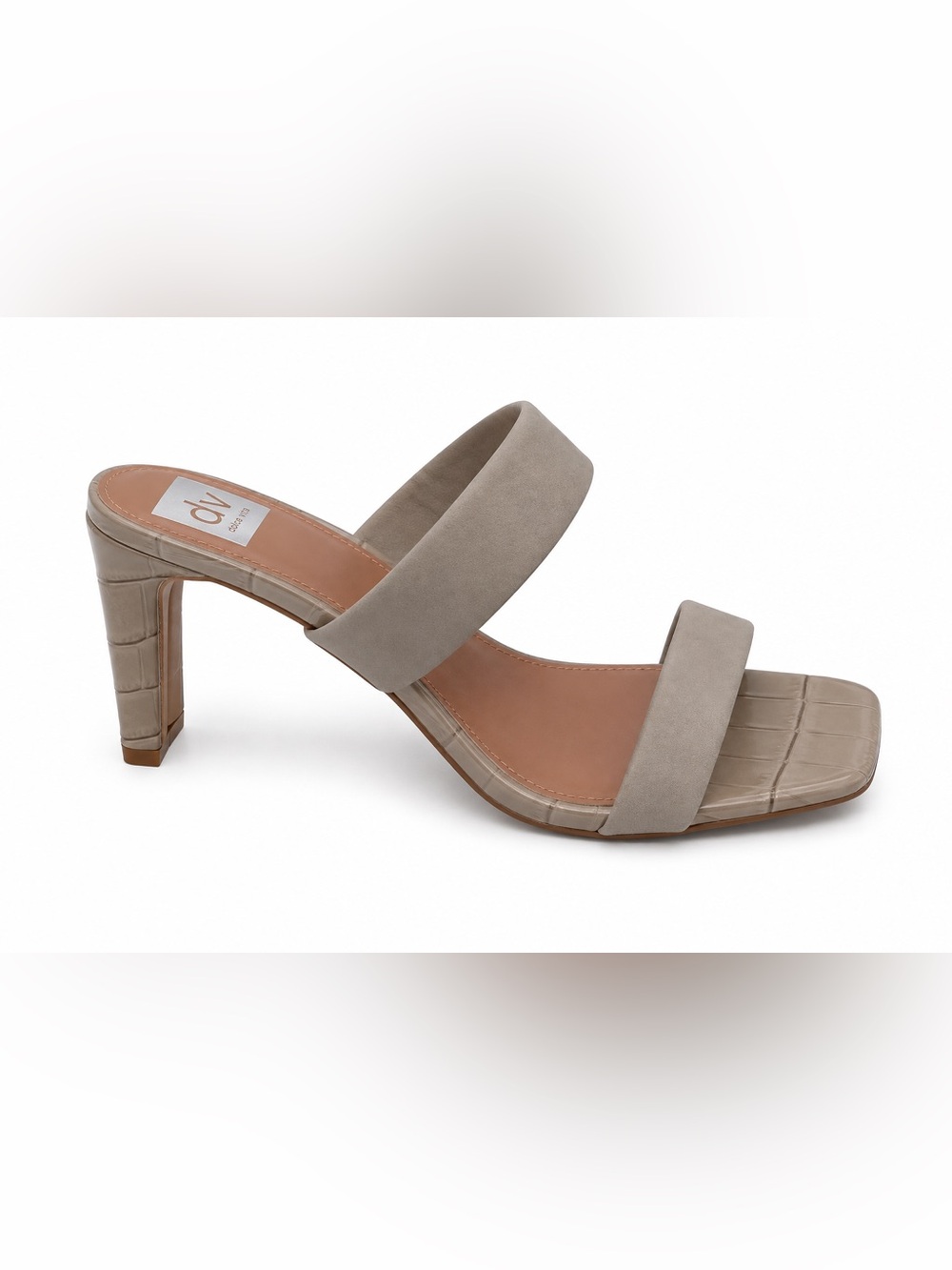 NWOB Dolce Vita Selsta High Heel Sandal Ivory Crocodile Embossed Square Toe 10